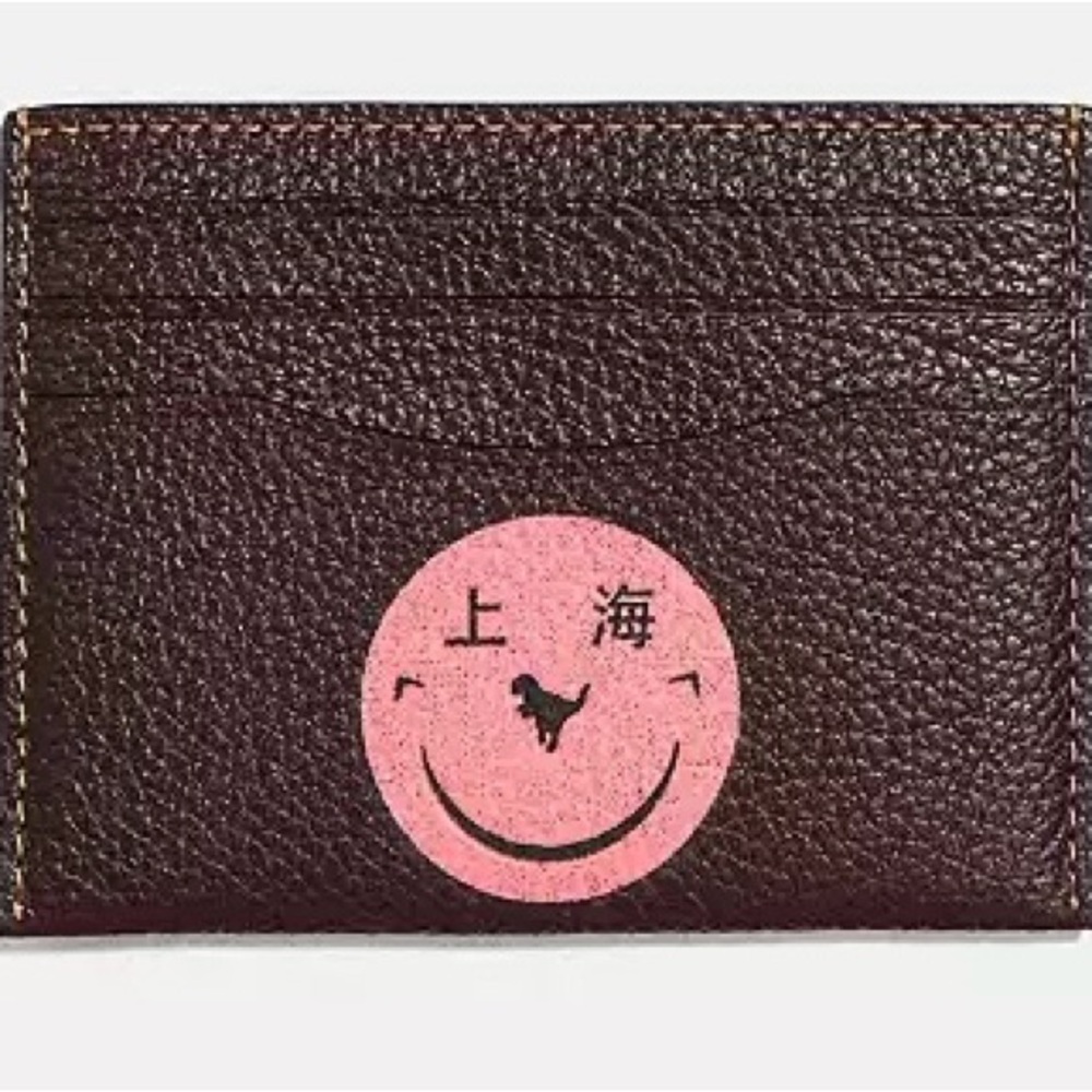 Nwt coach leather Card Case With Rexy By Yeti on oxblood color